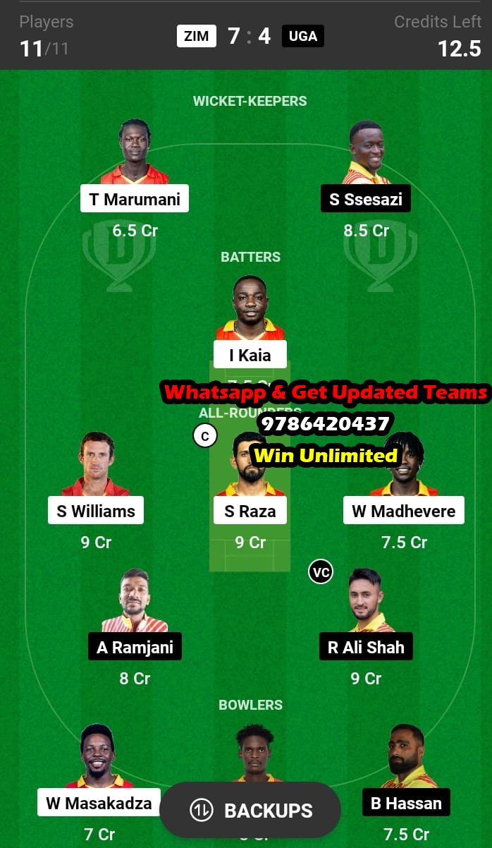 ZIM vs UGA 11th Match Dream11 Team fantasy Prediction ICC Men's T20 World Cup Africa Qualifiers