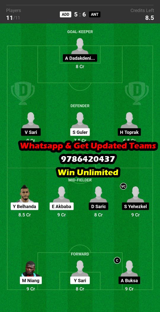 ADD vs ANT Dream11 Team fantasy Prediction Turkish League