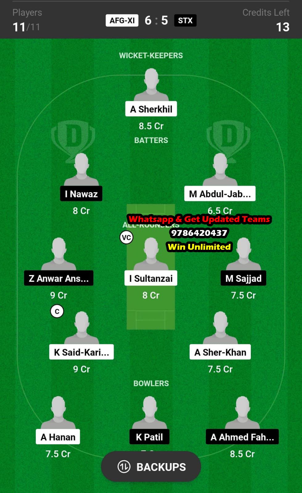 AFG-XI vs STX 29th Match Dream11 Team fantasy Prediction KCC T20 Challengers Cup 2023