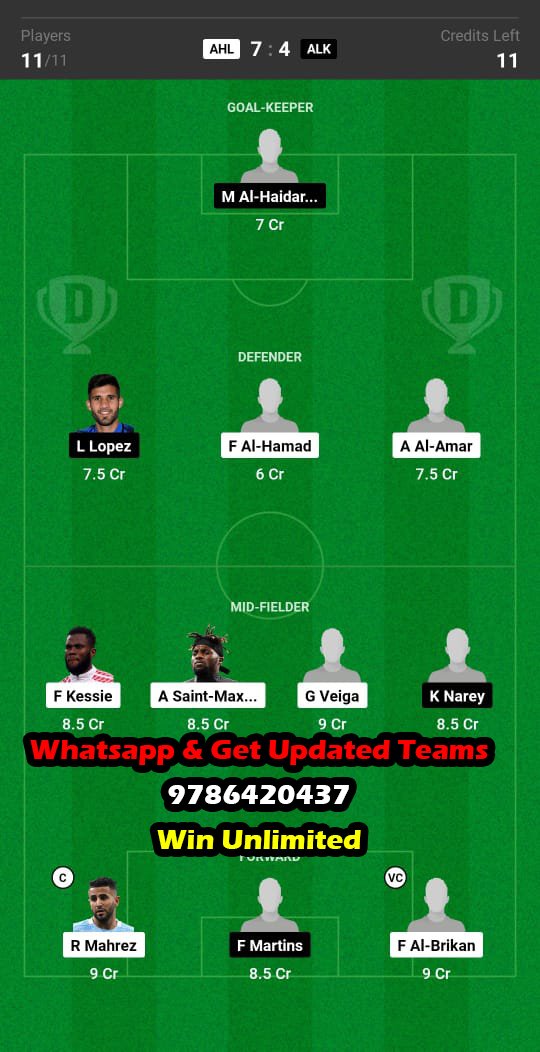 AHL vs ALK Dream11 Team fantasy Prediction Saudi Arabian League