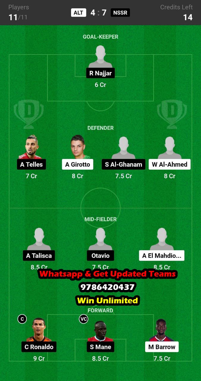 ALT vs NSSR Dream11 Team fantasy Prediction Saudi Arabian League