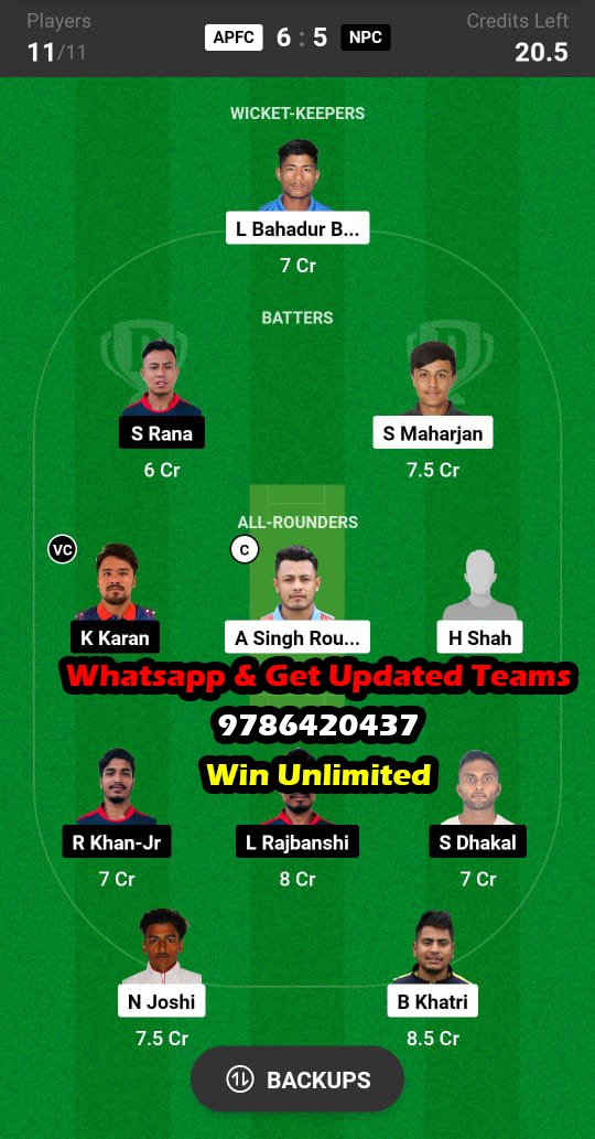 APFC vs NPC 7th Match Dream11 Team fantasy Prediction Nepal Pro T20 Championship 2023