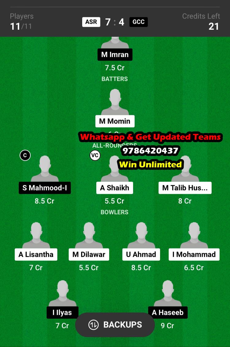 ASR vs GCC 28th Match Dream11 Team fantasy Prediction KCC T20 Challengers Cup 2023