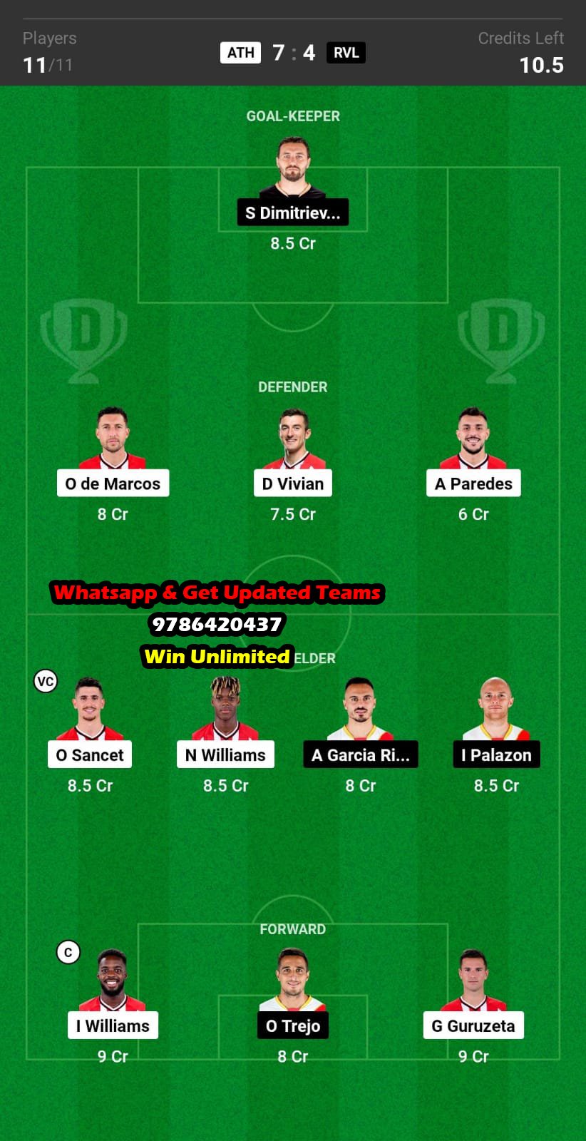 ATH vs RVL Dream11 Team fantasy Prediction LaLiga EA Sports