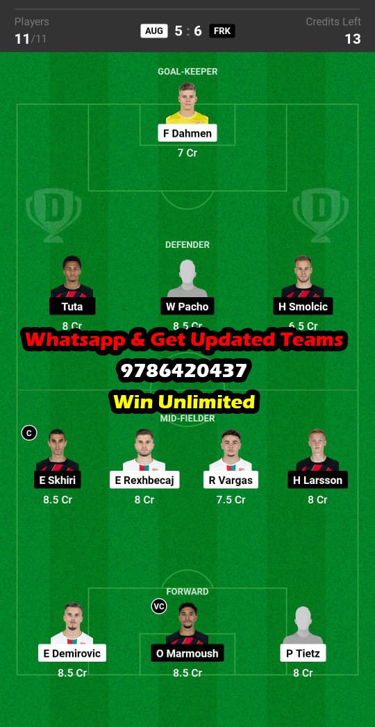 AUG vs FRK Dream11 Team fantasy Prediction Bundesliga