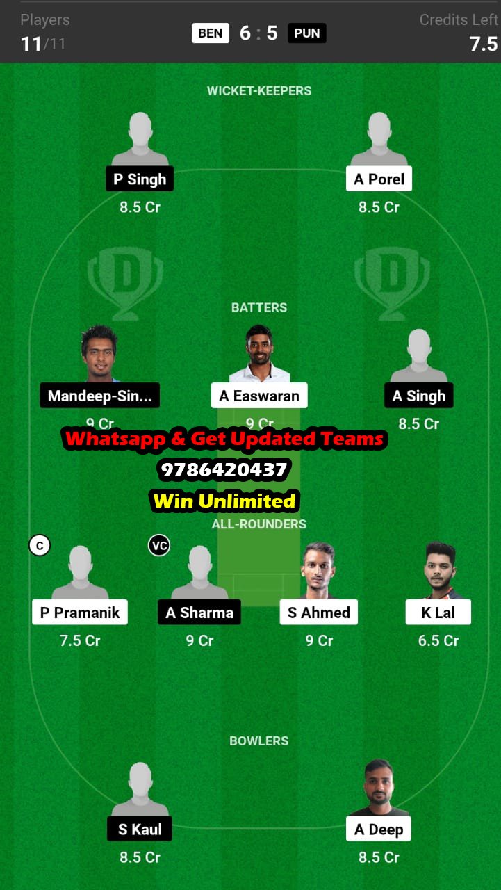 BEN vs PUN 225th Match Dream11 Team fantasy Prediction Indian Domestic OD Trophy 2023