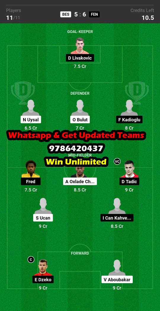 BES vs FEN Dream11 Team fantasy Prediction Turkish League