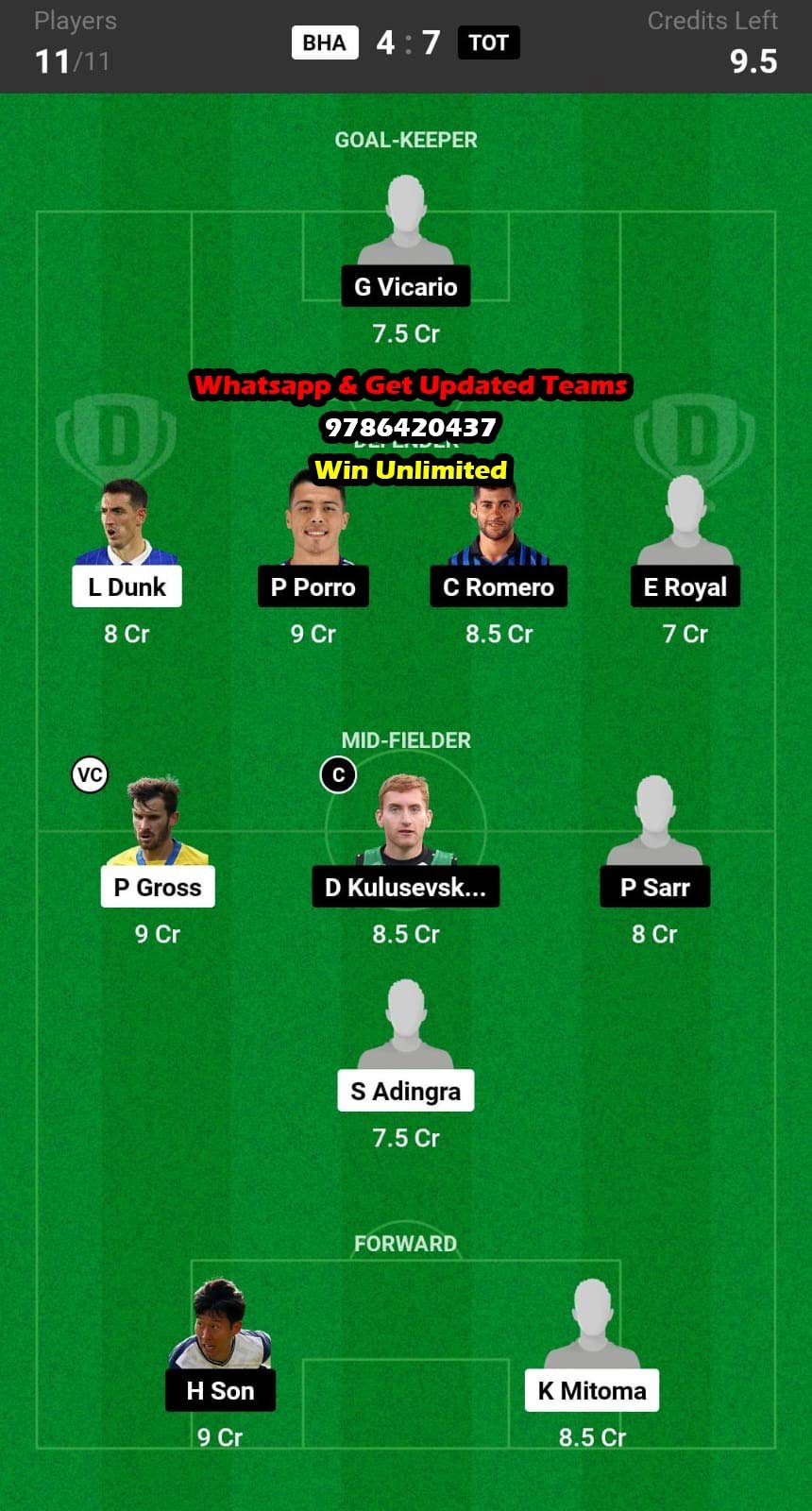 BHA vs TOT Dream11 Team fantasy Prediction Premier League