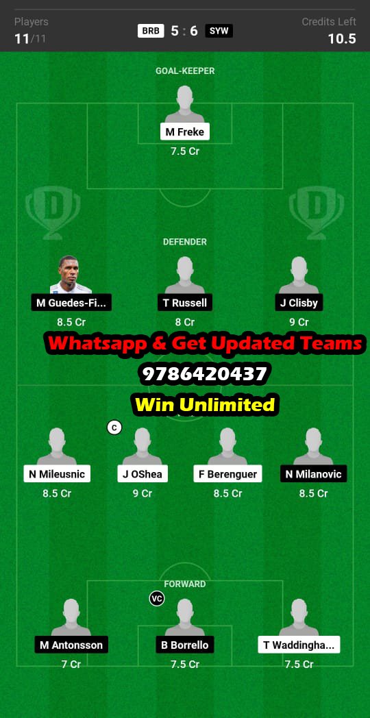 BRB vs SYW Dream11 Team fantasy Prediction A League