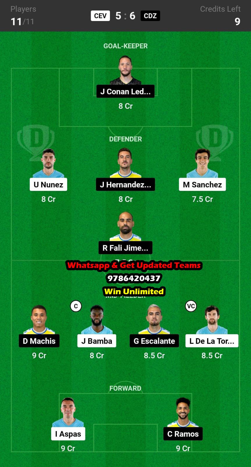 CEV vs CDZ Dream11 Team fantasy Prediction LaLiga EA Sports