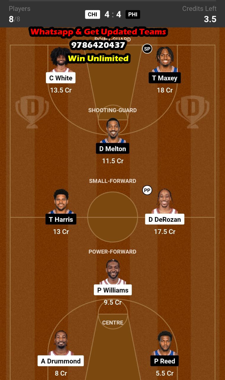 CHI vs PHI Dream11 Team fantasy Prediction NBA