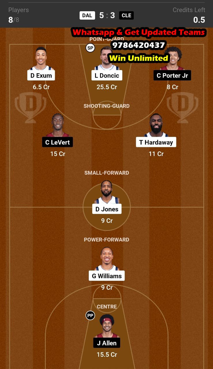 DAL vs CLE Dream11 Team fantasy Prediction NBA