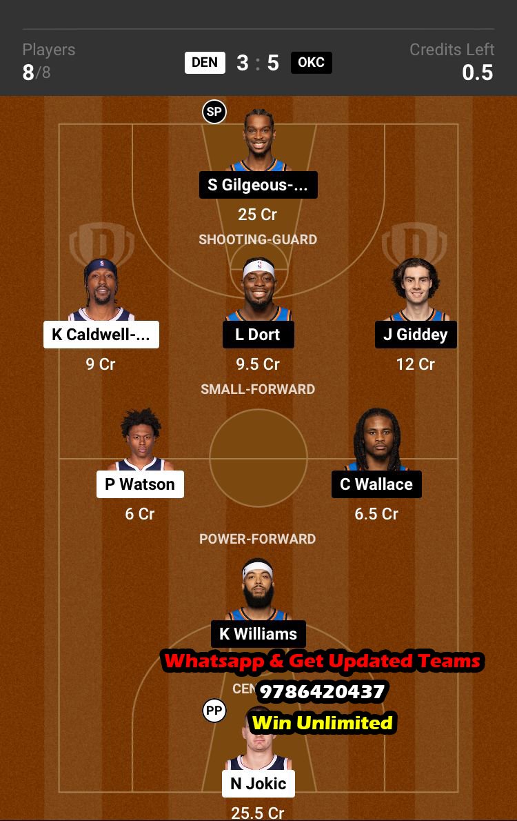 DEN vs OKC Dream11 Team fantasy Prediction NBA (2)