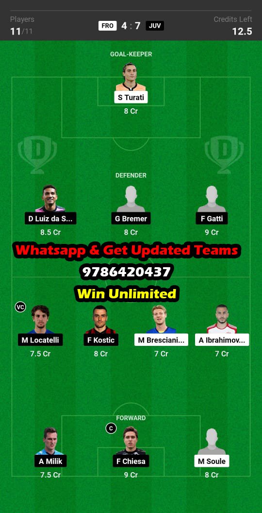 FRO vs JUV Dream11 Team fantasy Prediction Serie A