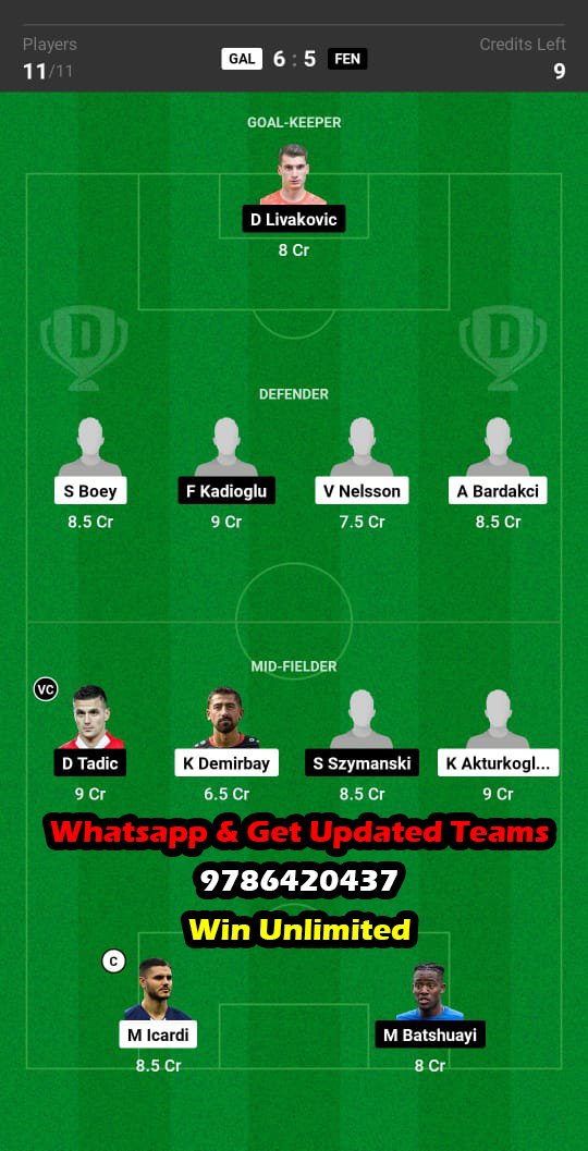 GAL vs FEN Dream11 Team fantasy Prediction Turkish League