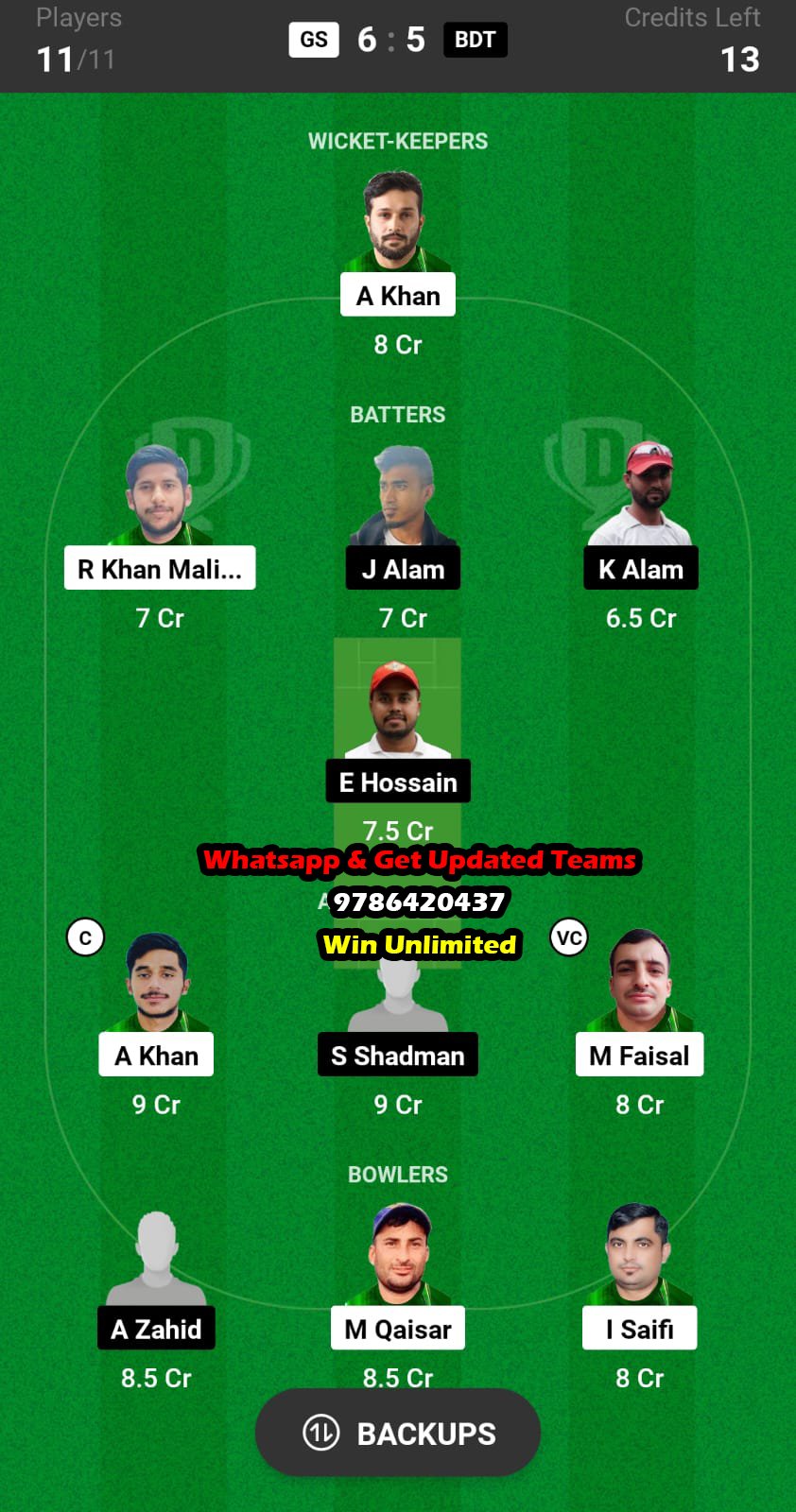 GS vs BDT 9th Match Dream11 Team fantasy Prediction Grand Rumble T10 Championship 2023