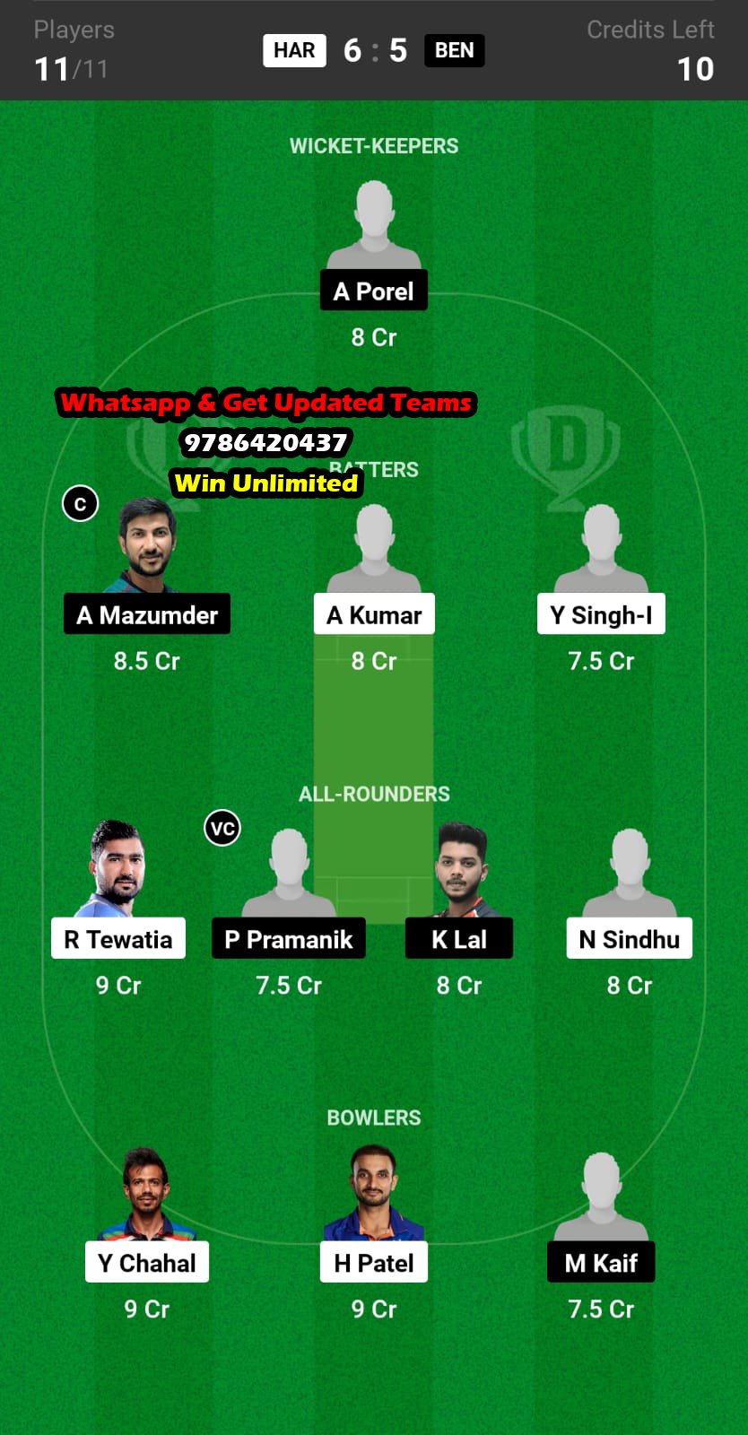 HAR vs BEN 1st Quarter Final Match Dream11 Team fantasy Prediction Indian Domestic OD Trophy 2023