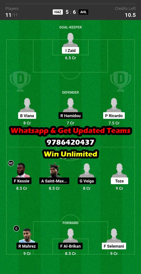 HAZ vs AHL Dream11 Team fantasy Prediction Saudi Arabian League