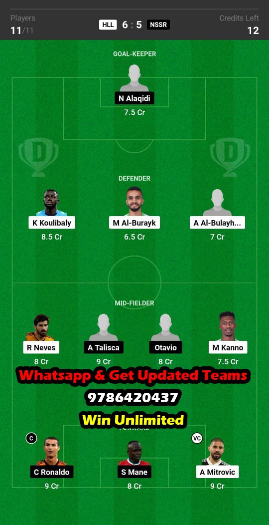 HLL vs NSSR Dream11 Team fantasy Prediction Saudi Arabian League