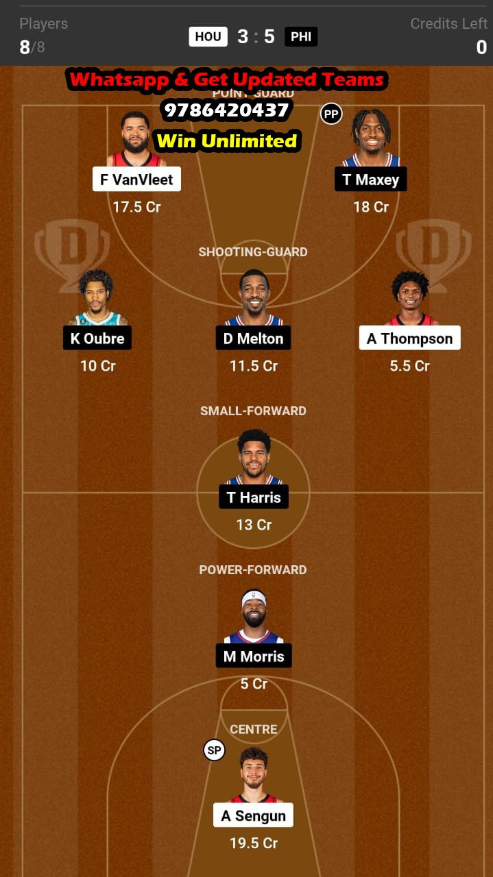 HOU vs PHI Dream11 Team fantasy Prediction NBA