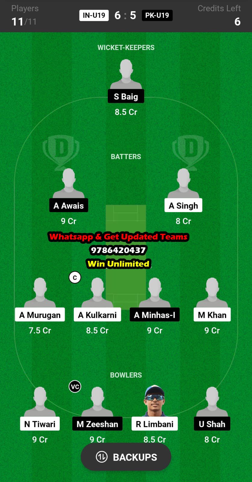 IN-U19 vs PK-U19 5th Match Dream11 Team fantasy Prediction U-19 Asia Cup 2023