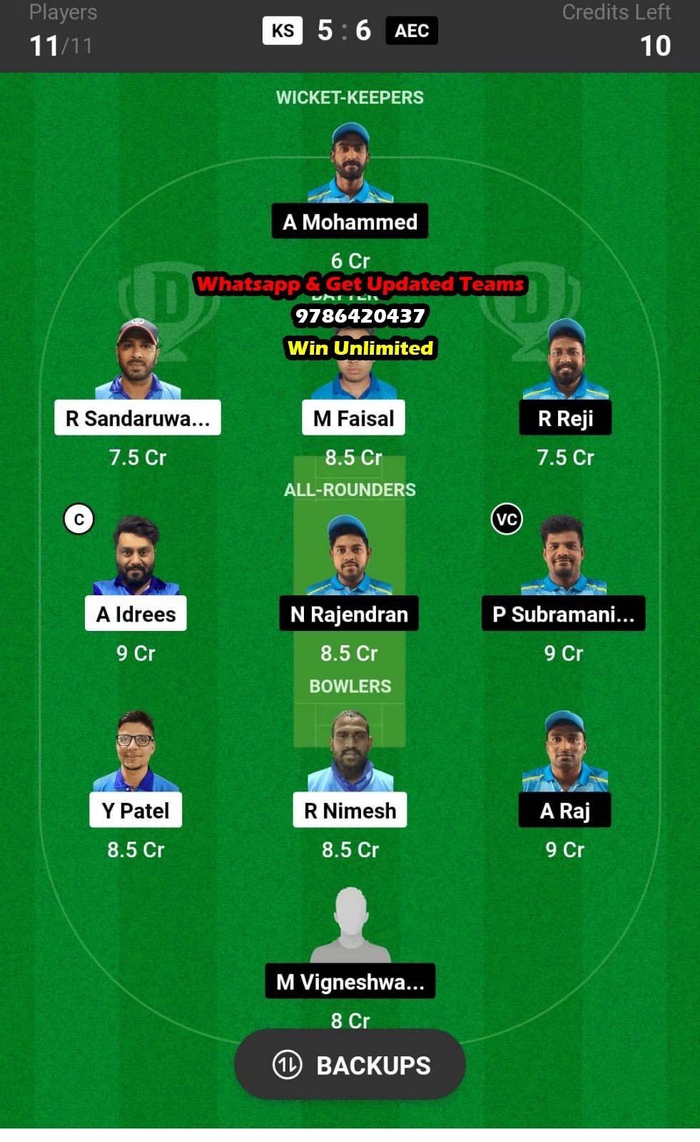 KS vs AEC Qualifier Match Dream11 Team fantasy Prediction Kuwait T20 Elite Cup 2023