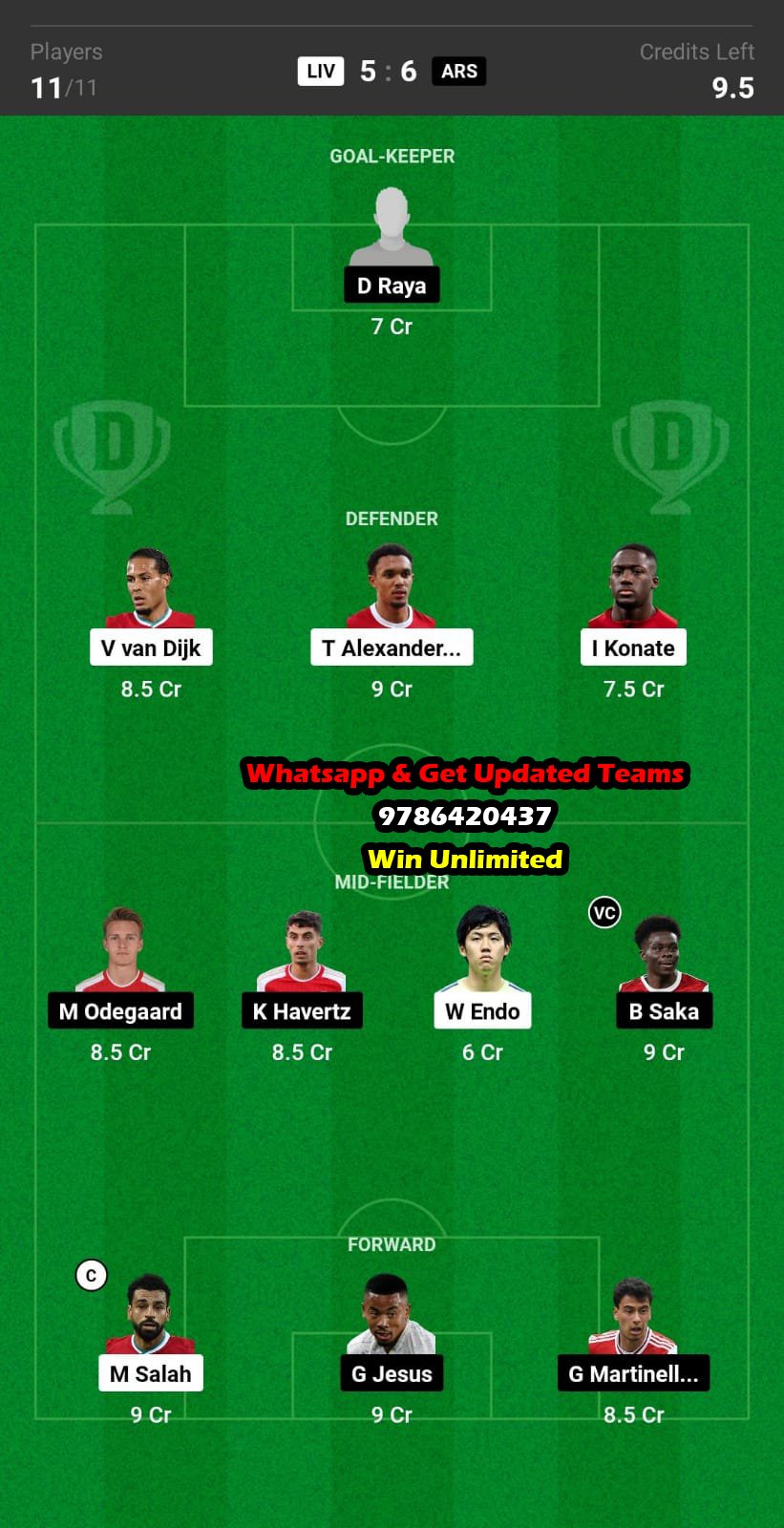 LIV vs ARS Dream11 Team fantasy Prediction Premier League