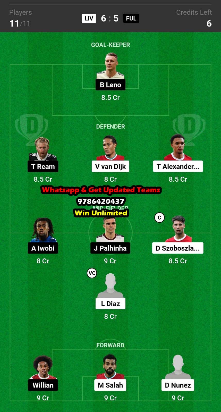 LIV vs FUL Dream11 Team fantasy Prediction Premier League (2)