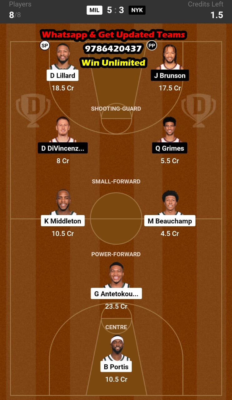 MIL vs NYK Dream11 Team fantasy Prediction NBA (2)