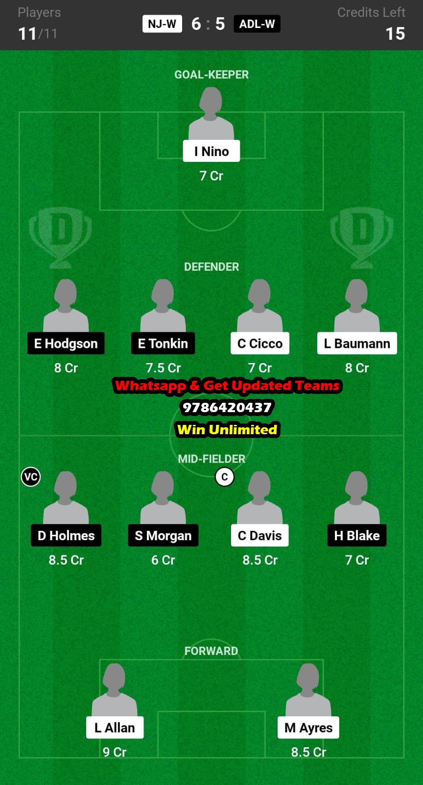 NJ-W vs ADL-W Dream11 Team fantasy Prediction W League