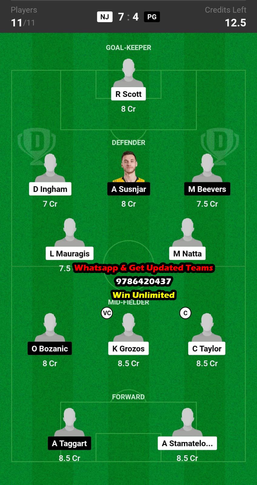 NJ vs PG Dream11 Team fantasy Prediction A League