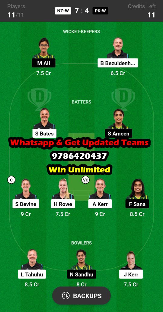 NZ-W vs PK-W 2nd ODI Match Dream11 Team fantasy Prediction Pakistan Women Tour of New Zealand 2023