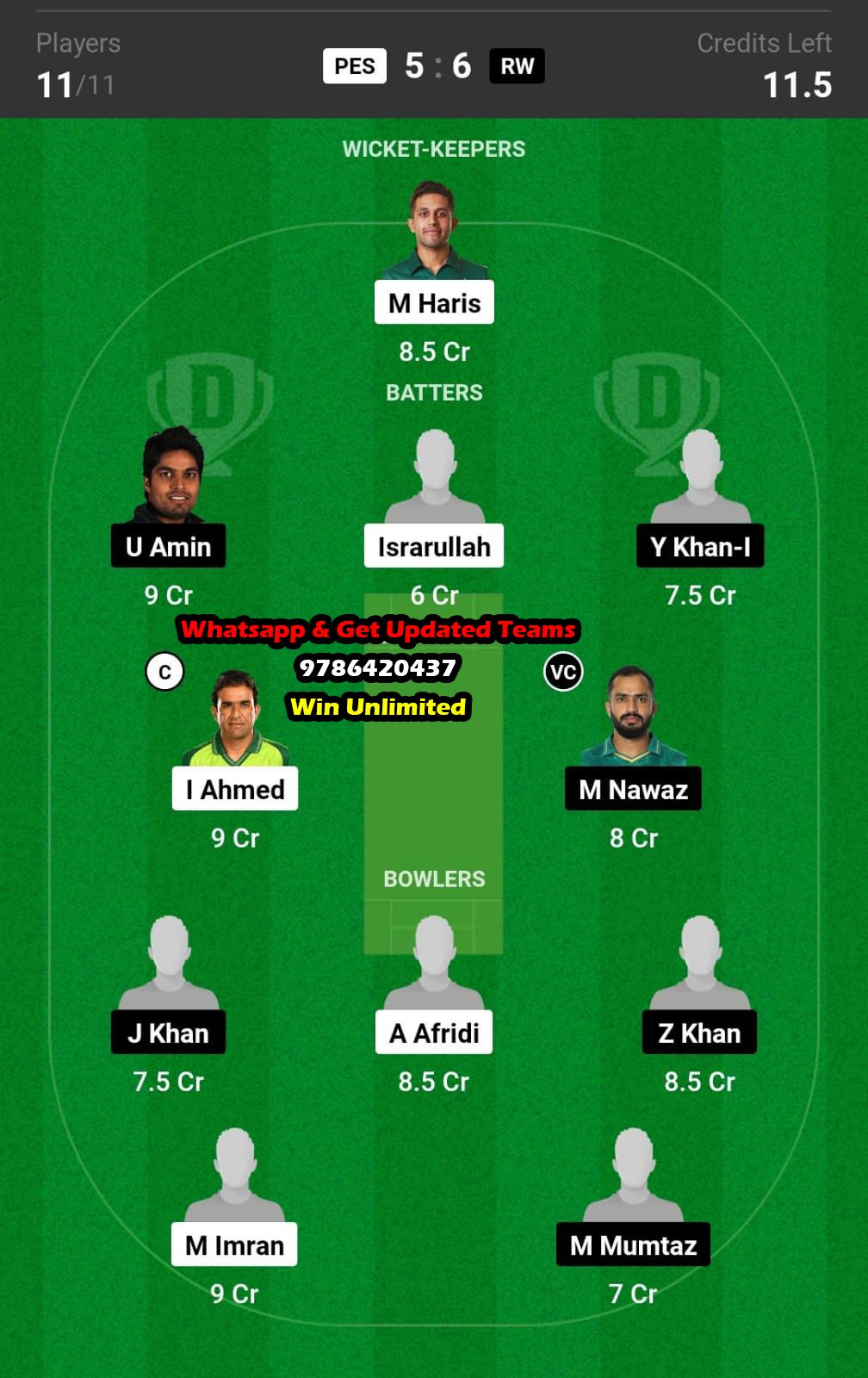 PES vs RW 21st Match Dream11 Team fantasy Prediction Pakistan T20 Cup 2023