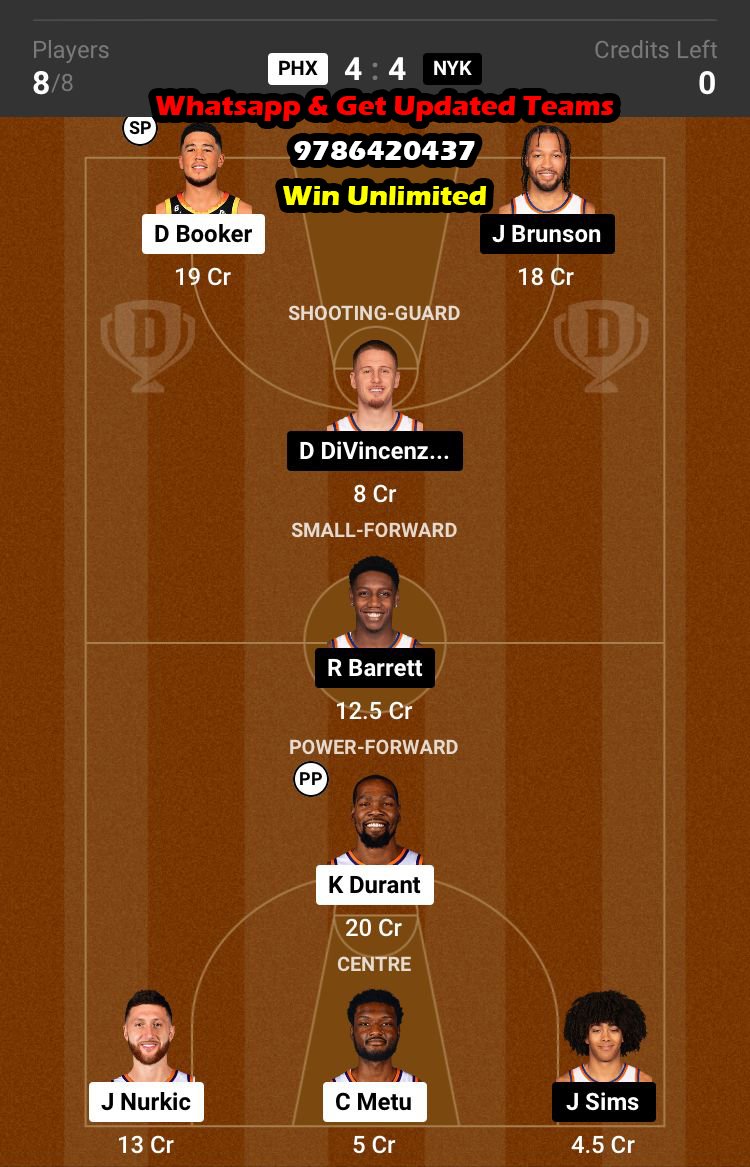 PHX vs NYK Dream11 Team fantasy Prediction NBA