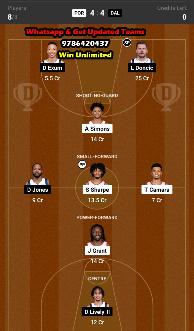 POR vs DAL Dream11 Team fantasy Prediction NBA