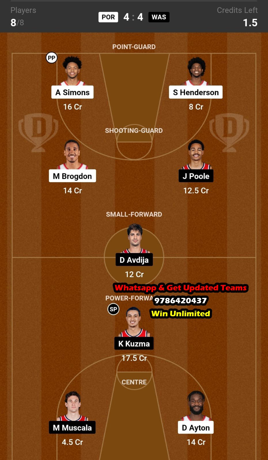 POR vs WAS Dream11 Team fantasy Prediction NBA