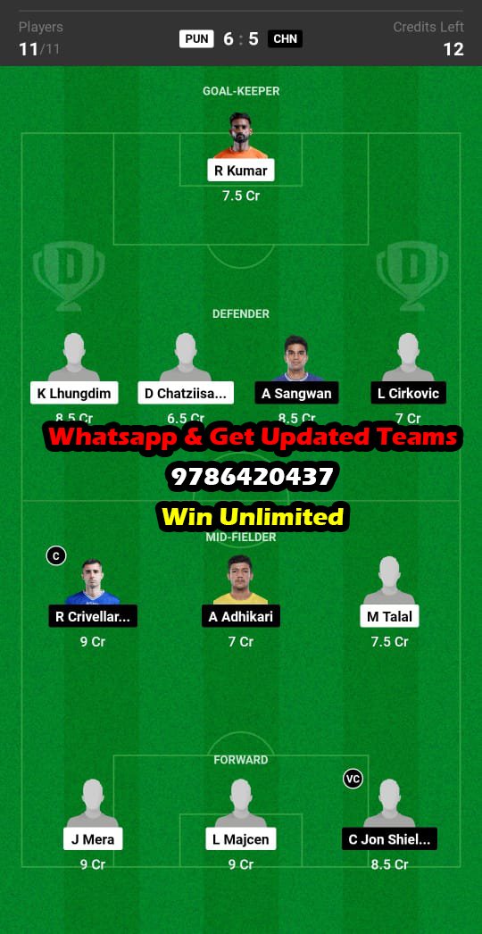 PUN vs CHN Dream11 Team fantasy Prediction Indian Football League