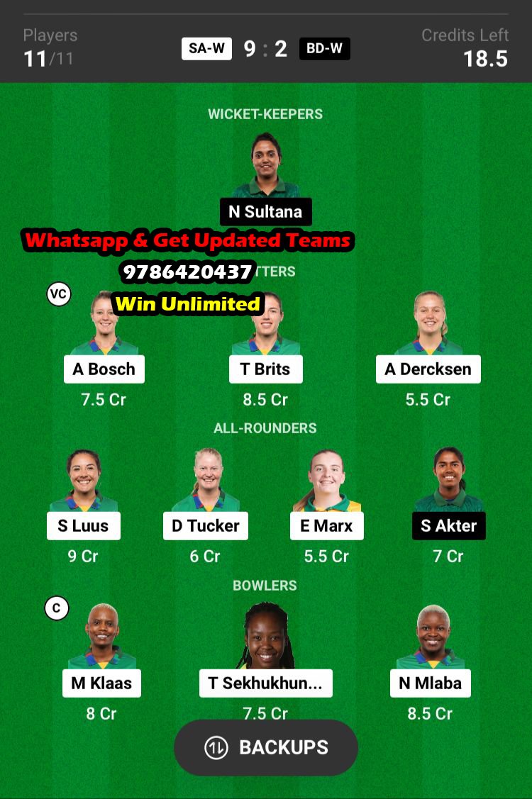 SA-W vs BD-W 2nd T20I Match Dream11 Team fantasy Prediction Bangladesh Women Tour of South Africa 2023