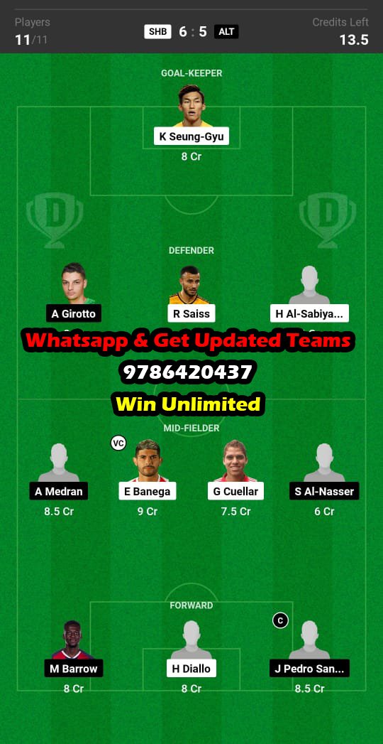 SHB vs ALT Dream11 Team fantasy Prediction Saudi Arabian League