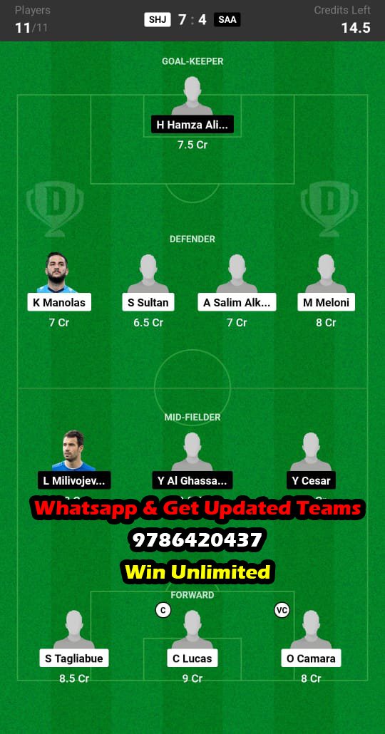 SHJ vs SAA Dream11 Team fantasy Prediction UAE Pro League