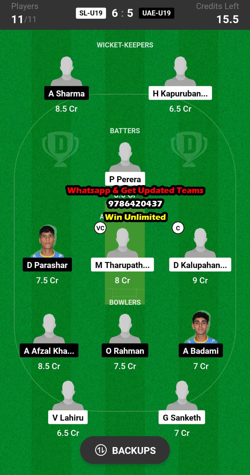 SL-U19 vs UAE-U19 8th Match Dream11 Team fantasy Prediction U-19 Asia Cup 2023