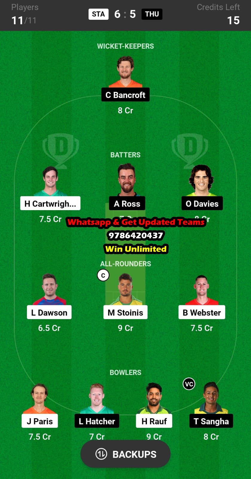 STA vs THU 12th Match Dream11 Team fantasy Prediction Australian T20 League Bash 2023