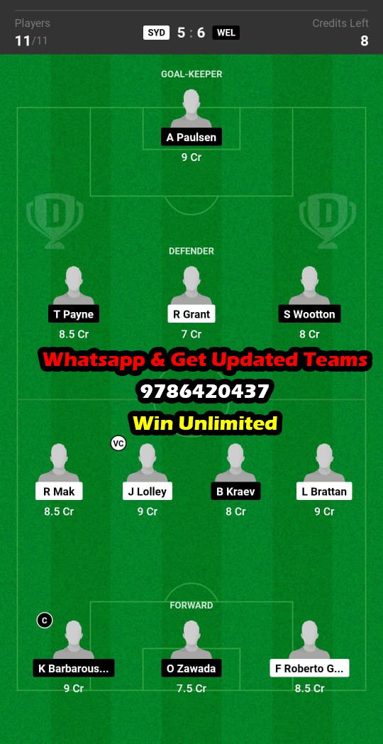 SYD vs WEL Dream11 Team fantasy Prediction A League