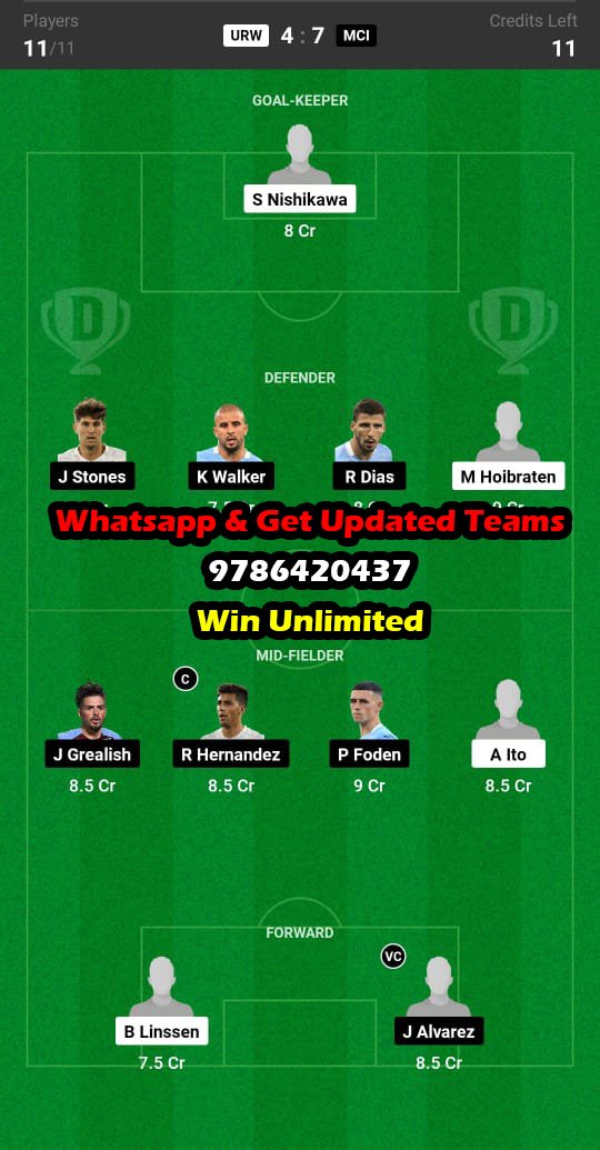 URW vs MCI Dream11 Team fantasy Prediction Club World Cup