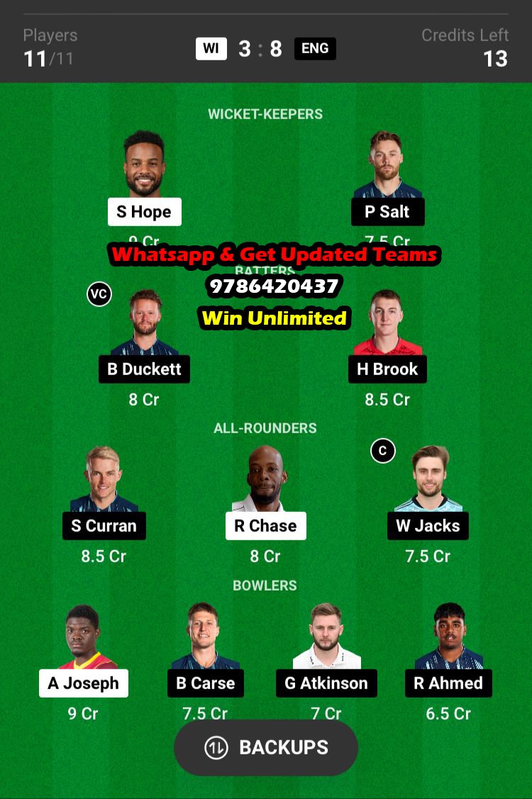 WI vs ENG 1st ODI Match Dream11 Team fantasy Prediction England tour of West Indies 2023