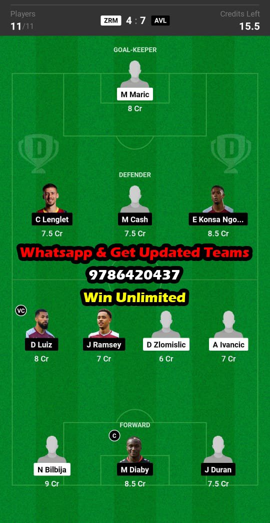 ZRM vs AVL Dream11 Team fantasy Prediction UEFA Europa Conference League