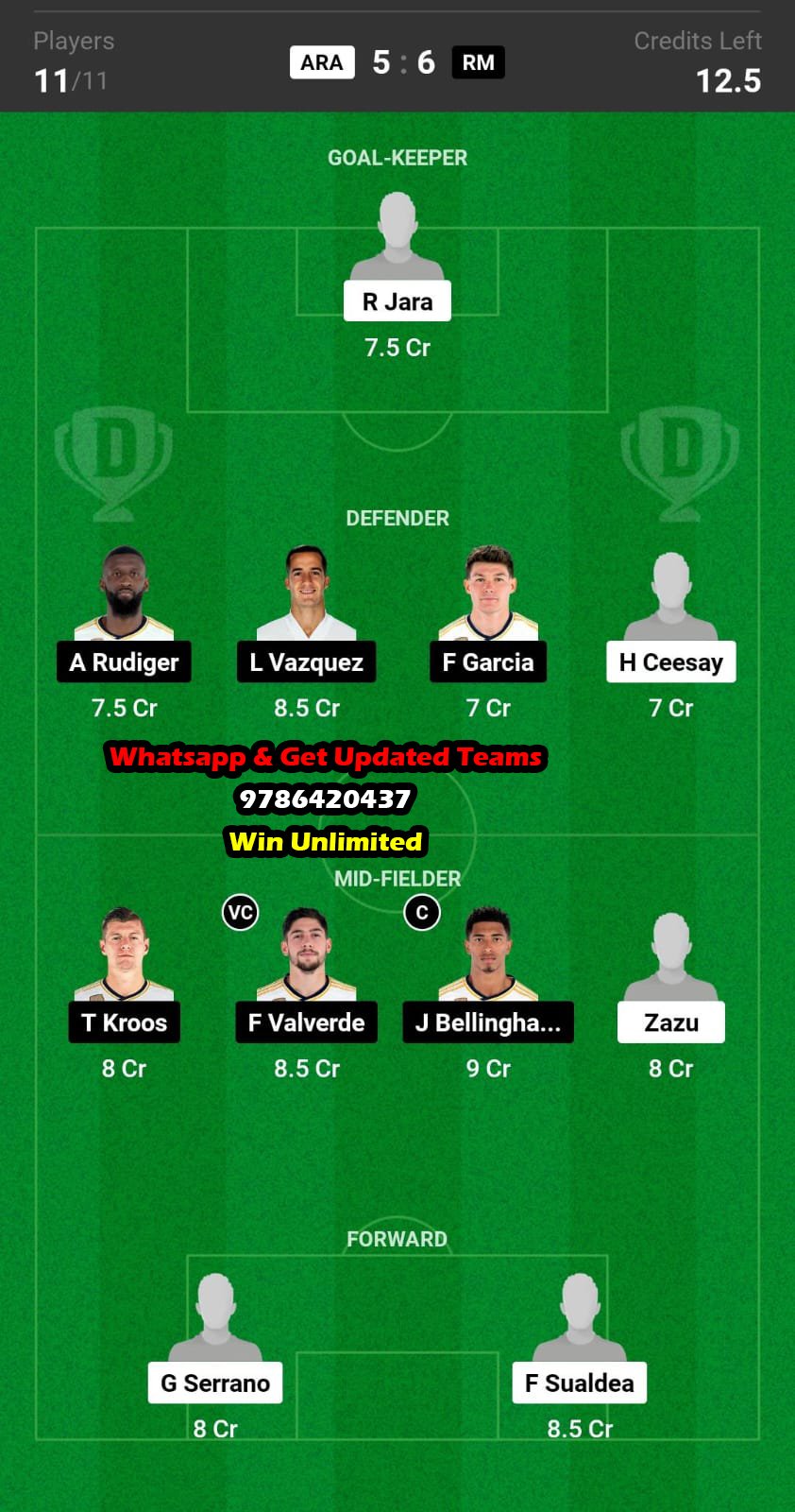 ARA vs RM Dream11 Team fantasy Prediction Copa Del Rey