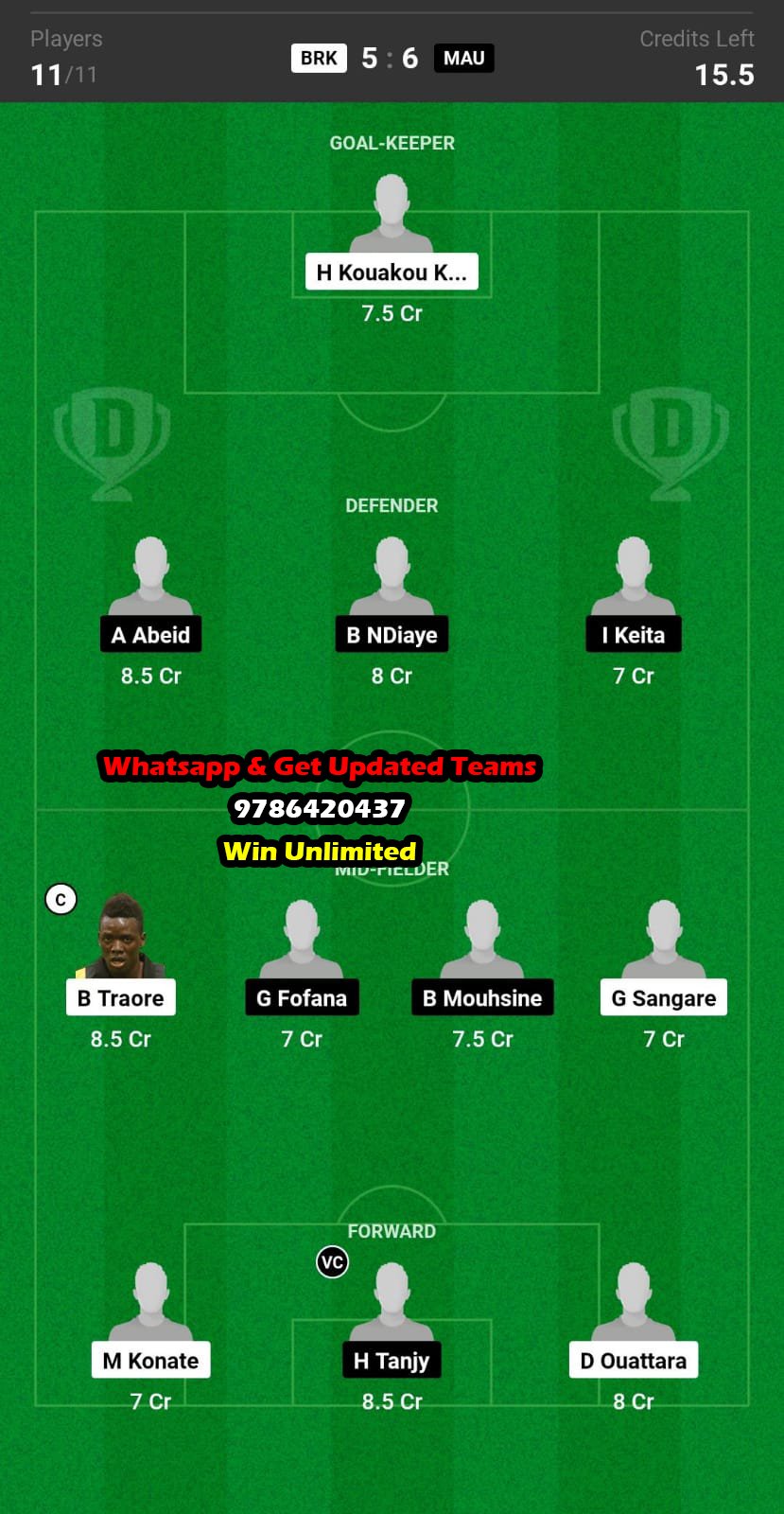 BRK vs MAU Dream11 Team fantasy Prediction African Cup of Nations