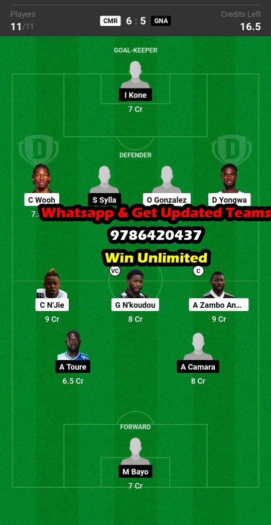 CMR vs GNA Dream11 Team fantasy Prediction African Cup of Nations