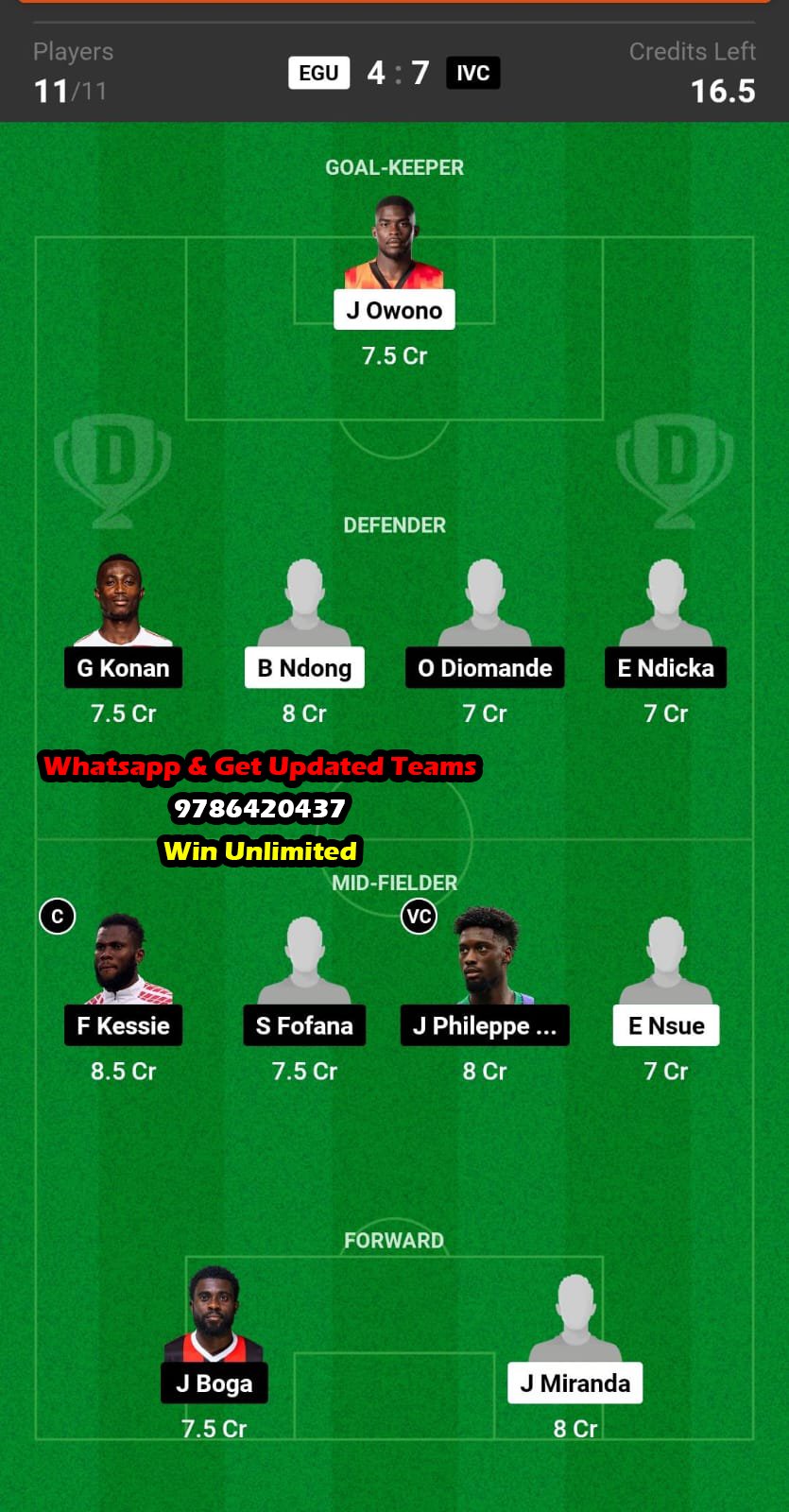EGU vs IVC Dream11 Team fantasy Prediction African Cup of Nations